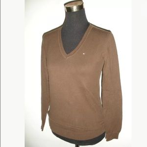 Tommy Hilfiger Brown Cotton V-Neck Sweater Size XS